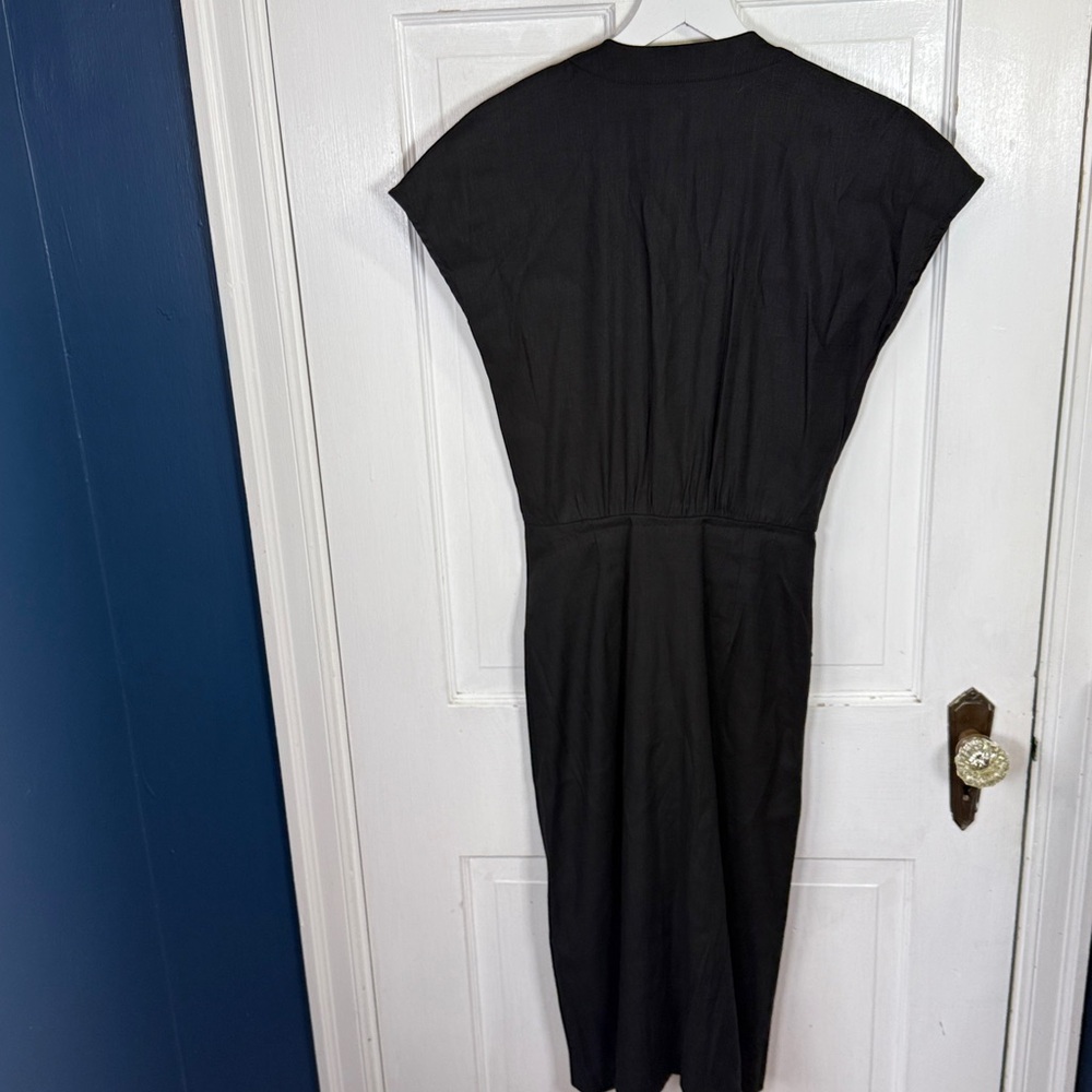 Veronica Beard Giana Black Tie Waist Button Midi Linen Dress W2092 Sz 0 - Picture 9 of 10